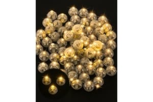 Friedwohl 70 Stück LED Ballons Lichter, Mini LED Licht Leuchtkugeln, Ballonlichter Warmweiß, Runde Party Licht, Dekoration für Papier Laterne, Hochzeit, Weihnachten, Party, Geburtstag, Halloween Deko
