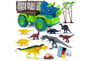 ALL KIDS UNITED Ciężarówka Dinozaur z figurkami Dino, matą do zabawy i akcesoriami; Ciężarówka z klatką dla zwierząt, Toy Play Set dla dzieci od 3 lat wzwyż (Zestaw Dino z ciężarówką)