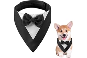 CENCERY Dog Tuxedo Dog Wedding Bandana Collar with Bow Tie Small Dogs Dog Tuxedo Dog Costumes for Small Dogs Dog Suit Costume for Dogs Wedding and Birthday (Neck: 20-30 cm/Black)