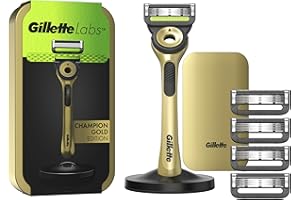 Gillette Labs Con Barra Integrata, Rasoio da Uomo, 1 Manico, 5 Lamette Di Ricambio, Con Base Magnetica, Edizione Dei Campioni, Oro, Rasoio Barba, Gillette Labs Lamette Di Ricambio
