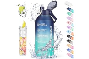 AOHAN Trinkflasche Sport 2l, Wasserflasche mit Strohhalm und Früchtebehälter, BPA-Frei Auslaufsicher Sportflasche mit Zeitmarkierung, Trinkflasche Kohlensäure Geeignet für Fitness, Yoga