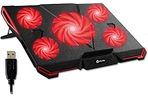 KLIM Cyclone - Base di Raffreddamento PC Portatile + Laptop Stand con 5 ventole + Il Miglior Supporto Raffreddatore + Cooling Pad Gaming PS5 PS4 Xbox One + Blu + Nuova Versione