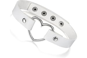 Flongo Tattoo Choker Leder Halsband Lederhalsband Damen, Leder Halskette Halsband Anhänger Choker Tattoo Kette Schwarz Blau Pink Rot Lila Weiß Silber Herz Gothic Punk Rock