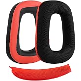 Logitech Uyumlu Kulaklık Ped Seti - G930, G430, F450, G432, G431, G332, G231, G230 İ&ccedil;in Siyah-Kırmızı Kumaş S&uuml;ngeri ve Kafa B