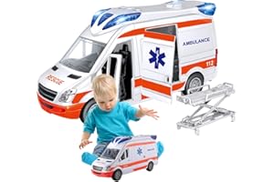 BommFu Krankenwagen Spielzeugauto | Spielzeugauto Medical Responder | Spielen Sie Krankenwagen Spielzeug Mit Licht Und Ton | Krankenwagen Spielzeug Mit Trage - Rettungsfahrzeug Spielzeug