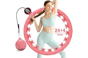 Weighted Hula Hoops 28 Knots Detachable, FIVANGIN Hula Hoops with Weight Ball Counter Adjustable Size, for Fitness and Exercise -Adults Beginners, Bright pink, XL