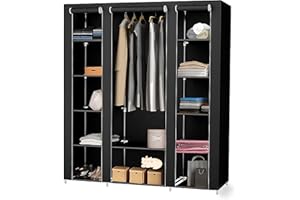 LANTUS Armoire de Rangement,Penderies repliables,transportable,Garde-Robe, Penderie en Tissu intissé,Armoire Toile,Vêtements Rangement Organisateur,172 * 134 * 43cm- Noir