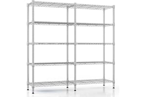 Himimi Estantería metálica de 5 niveles para almacenamiento, Unidad de estanterías de alambre ajustables, Estantes resistentes con pies niveladores, Estantería de almacenamiento 152*35*183cm, Plateado