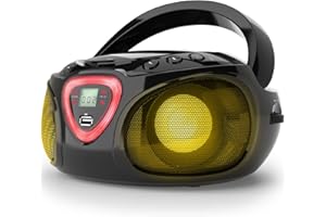 AUNA Roadie - Radio-CD, Chaîne stéréo, Boombox, Lecteur CD, Port USB, MP3, Tuner Radio AM/FM, Bluetooth 2.1/EDR, Entrée RCA-AUX-Jack 3,5 mm, Éclairage LED Multicolore, 2x1,5W (RMS) - Noir