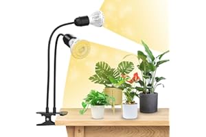 SANSI Lámpara de Plantas 300W, Lámpara LED Cultivo de Espectro Completo con 2 Cabezal Ajustable, Grow Light with Tecnología Cerámica, Luz de Crecimiento con Clip para Invernaderos - Negro