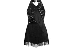 Alvivi Abito da Ballo Latino Americano Bambina Frange Body Balletto con Strass Vestito da Ballo Moderno Danza Classica Body Ginnastica Ritmica Dancewear