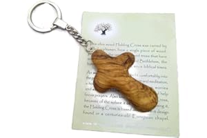 HOLYROSES Olive Wood Comfort Cross Keyring - Christian - Made in Bethlehem Holyland