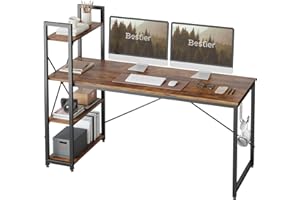 Bestier Computer Desk with Storage Shelves Writing Desk with Shelves 160CM Reversible Computer Desk with Bookshelf for Home Office Small Space