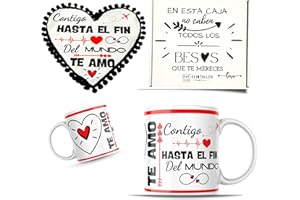 BY KROL STORE Regalo Aniversario Pareja - Regalo para Novios - Regalos Aniversario Boda - Regalos Pareja - Detalle San Valentin - Enamorados Feliz Aniversario (Regalo Aniversario COJIN Corazon Y Taza)