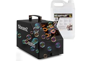 BeamZ B300 Pack Machine à Bulles Enfant/Mariage/Anniversaire avec 5L de Liquide - Double Roue, Facile à Transporter, Télécommande, Réservoir 700mL, Idéale pour les Fêtes en Extérieur