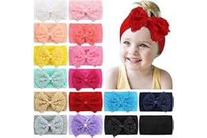MiDoDo 15 Stück Baby Mädchen Baby-Stirnband Neugeborenes Weiches Elastisches Baby-Turban-Stirnband Bogenknoten-Stirnbänder Breites Haarband für Baby