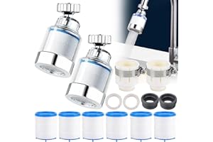 Runup Grifo de filtro de agua, 2 unidades, giratorio 360°, tratamiento de agua potable, filtro de grifo con 6 elementos de filtro de algodón PP para agua potable, fregadero, cocina, cuarto de baño