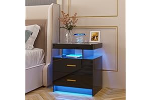 Lvifur comodino con stazione di ricarica,comodino intelligente con PORTE USB TYPE-C,comodino camera da letto con 2 cassetti,comodino con led adatto per soggiorno e ufficio