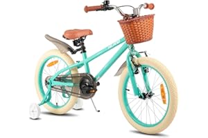 ‎HH HILAND HILAND 14 16 18 Zoll Kinderfahrrad mit Stützrädern, Grün/Rosa Mädchen Fahrrad, Handbremse und Rücktrittbremse, Kinderfahrrad für Mädchen mit Korb
