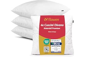 Flowen Cuscini per Divano 45x45 Imbottitura Cuscini 4 pezzi Interno Decorativi Quadrati Morbidi con Federa Trapuntata Bianca Anallergici Antiacaro Arredo Casa Salotto Letto Lavabili