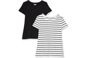 Amazon Essentials T-Shirt à Manches Courtes, Coupe Standard (Ras-de-Cou et Col en V) Femme, Packs Multiples