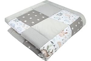 Medi Partners Krabbeldecke für Baby Spielmatte 100% Baumwolle Krabbelmatte - 120x120cm Krabbeldeck Dick Weich Decke Laufgittereinlage Babydecke Minky Waffel Spielbogen (Hirsch in Blättern)