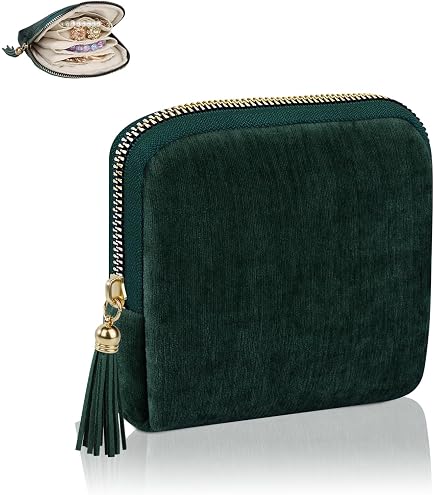 Vlando - Boîte à bijoux de voyage, petit sac à bijoux avec 6 poches à glissière en velours, étui organisateur en cuir synthétique PU pour femme, fille, cadeau - Rose