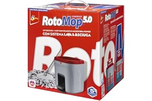 ROTOMOP 5.0 Kit Secchio + Mop con Frange in Microfibra Power con Sistema Lava & Asciuga