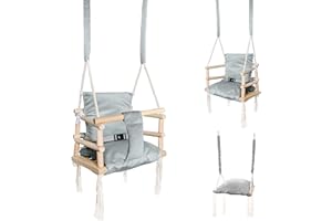 ISO TRADE Babyschaukel Kinderschaukel Holz Stoff Babysitz Baby Schaukel zum Aufhängen 3 in 1 Rosa Grau 8336 , Farbe:Grau-Grey