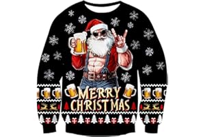 TUONROAD Suéter de Navidad Unisexo Novedad Christmas Impreso Jerséis Cuello Redondo Manga Larga Ugly Xmas Sweater Invierno para Mujer Hombre S-XXL