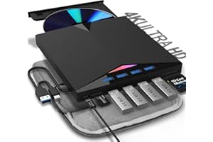 JOOPSHEE External Compatible Blu Ray Drive, Aluminium USB 3.0 UHD 4K Portable Compatible Blu Ray Burner for Laptop Windows PC Mac MacBook Desktop