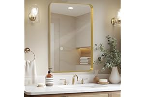 LunaMirror Wall Mirror 60x90 CM Wall-Mounted Bathroom Vanity Mirror Shadow Box Gold Frame Wall Decor Rectangle Hanging with Curved Corners for Hallway Entrance Living Room Bedroom