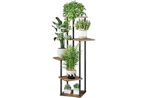 Dazioter Plant Stand Indoor 5 Tier Plant Shelf Metal for Multiple Plants Corner Tall Flower Holders for Patio Garden Living Room Balcony Bedroom, Black (5 Tier-Black+Rustic Brown)