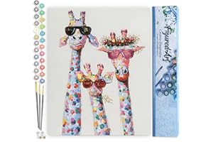 Figured'Art Dipingere con i Numeri - Paint by Numbers Famiglia di giraffe pop art, Passatempo per Adulti, Kit Completo, Hobby Creativi - Quadri fai da te 40x50cm senza cornice