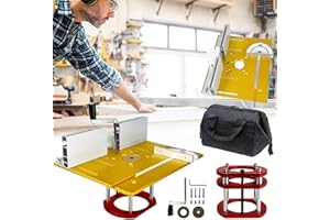 VKE Table Defonceuse a Bois, Défonceuse sur Table Aluminium pour Moteurs avec 64 à 65 mm de Diamètre, Plaque Lift Base Support Levée Maximale 51Mm, Affleureuse avec Sac de Rangement (Ensemble Jaune)