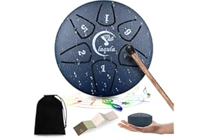 LAQULA Mini Stalowy Bęben Językowy 3 Cale 6 Nut Instrument Perkusyjny z Książką Muzyczną Torba na Młotek do Medytacji Joga Rozrywka Edukacja Muzyczna (Granatowy)