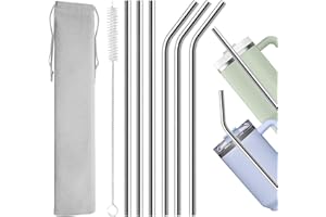 Luxoraiova 6 sztuk słomek ze stali nierdzewnej wielokrotnego użytku, 31 cm, do Stanley Cup 304 oz, metalowe słomki do picia 304 ml, 1 szczotka, nadają się do mycia w zmywarce, przyjazne dla środowiska