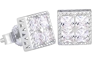 KRKC&CO Ohrringe Herren Silber 925, Iced Out Ohrsteckers, 14K Gold/Weißgold beschichtet, mit Zirkonia Steine Blau Weiß, allergiefreie Ohrschmuck, Geschenk für Männer Jungen