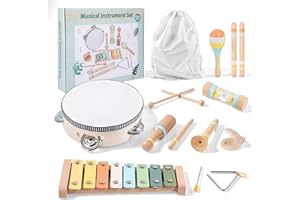 TORLAIST Kids Musical Instruments, Neutral Colored Wooden Instruments, Suitable for Children Aged 1-3, Enlightenment Percussion Toys, Educational Music Instruments, Gifts for Boys and Girls, with Storage Bag