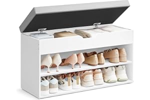 ‎VASAGLE VASAGLE Schuhbank, Sitzbank, Schuhregal mit gepolstertem Kissen, Schuhorganizer mit 3 Ebenen, 30 x 80 x 44 cm, für Flur, Wohnzimmer und Schlafzimmer, wolkenweiß-Taubengrau LHS022WB01