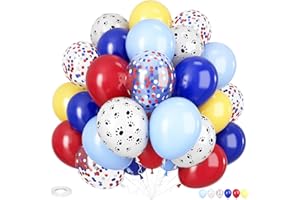 ADORELY Dog Paw Balloons, 12 Inch Dog Paw Print Balloons, Royal Blue and Red Yellow Balloon, Red and Blue Confetti Balloon for Puppy Theme Boys Girls Birthday Baby Shower Party Decorations