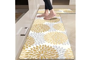HEBE Anti Fatigue Kitchen Rug Sets 2 Piece Non Slip Kitchen Mats for Floor Cushioned Kitchen Rugs and Mats Waterproof Comfort Standing Mat Runner for Kitchen,Home Office,Sink,Laundry