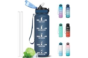 Grsta Borraccia 1 litro, Borracce con Cannuccia, Facile da Pulire, Borraccia Palestra con Indicatore del Tempo, A Prova di Perdite Bottiglia Motivazionale per Bicicletta, Yoga, Lavoro