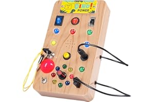 Carehabi Tableau Montessori Busy Board,Jouet Sensoriel éducatif pour Bébé 1 2 3 4 Ans,Tableau d'activités Electroniques avec 6 Interrupteurs,14 Lumières LED pour Cadeau de Noël et d'anniversaire