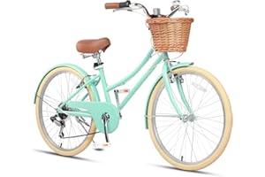 Glerc Missy 20" 24" 26" Pouces Fille Cruiser Shimano 6 Vitesses Hybrid vélo de Ville pour Les Jeunes de Plus de 6 Ans avec Panier en Osier léger, Plusieurs Couleurs
