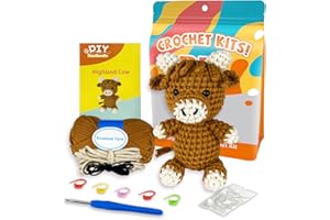 Jeslon Crochet Kit for Beginners - Highland Cow Crochet Starter Kit Step-by-Step Video Tutorials, Amigurumi Stuffed Animals Crafts for Adults, Beginner Crochet Kits for Adults Kids 14+