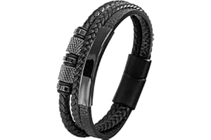 Mochity Męska bransoletka skórzana 21 cm, stal nierdzewna, czarna, brązowa, niebieska, bransoletka męska z pereł, bransoletka dla mężczyzn, skórzana bransoletka dla mężczyzn, prezent dla mężczyzn