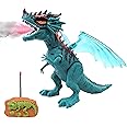 Toyshine Remote Control Walking Dinosaur T-Rex with Water Mist Spray Function Wings Lights and Roaring Sound Electric Dino Toy for Kids 3-12 Years - Green