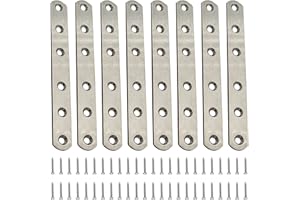 EMLSTYLE 8 Pieces Stainless Steel Flat Brace Heavy Duty Flat Bracket Straight Repair Joining Mending Flat Bracket for Furniture Fixation with 48 Piece Screws 156 x 20 x 3 mm