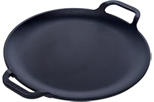 Victoria Plaque à Griller en Fonte à Induction Poêle à Pizza, 25cm avec Poignées, Feu, Barbecue, Four, Comal Pré-assaisonnée pour Créer Antiadhésif sans Toxicité et sans PTFE